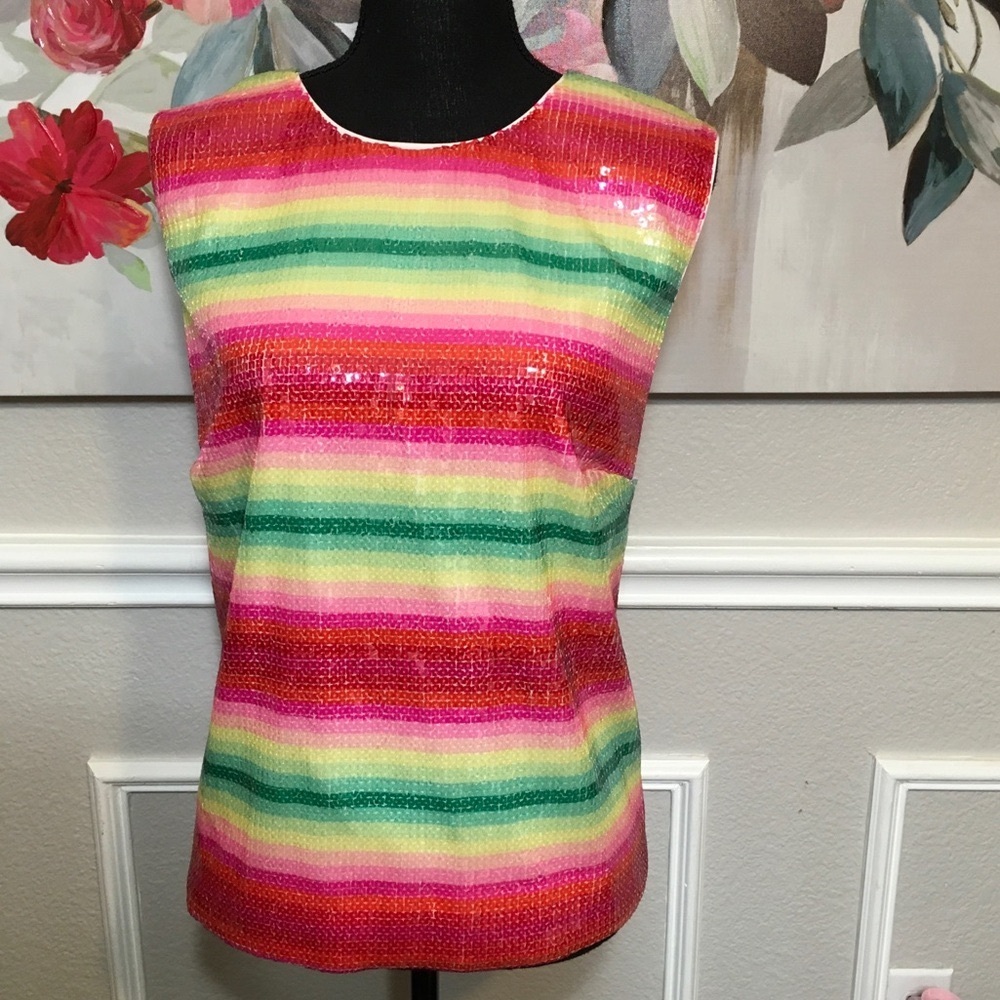 J. Crew Pink and Green Sequin Tank Top NWOT